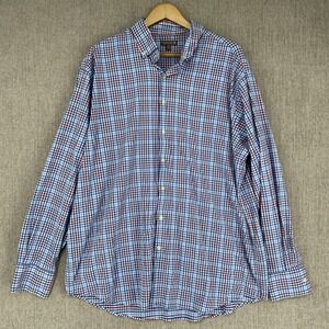 Peter Millar Button Shirt Mens XXL Blue Summer Comfort Gingham Check Long Sleeve